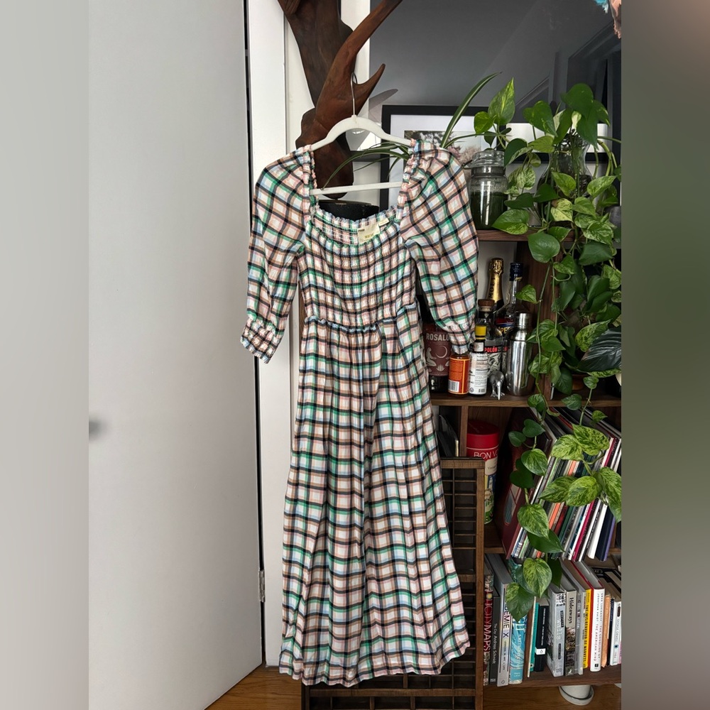 Maeve Green and Red Puff Sleeve Sundress